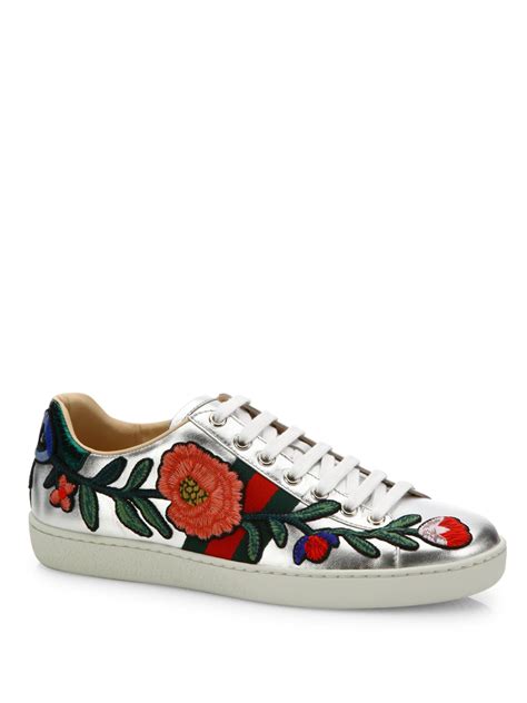 gucci ace floral embroidered sneakers|Gucci ace sneakers interlocking g.